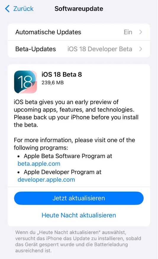 始兴苹果手机维修分享苹果 iOS / iPadOS 18 开发者预览版 Beta 8 发布 